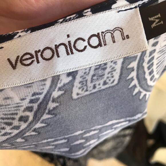 Veronica M Tie Front Geometric Print Black White Flowy Dress Women's Size M - Picture 6 of 8